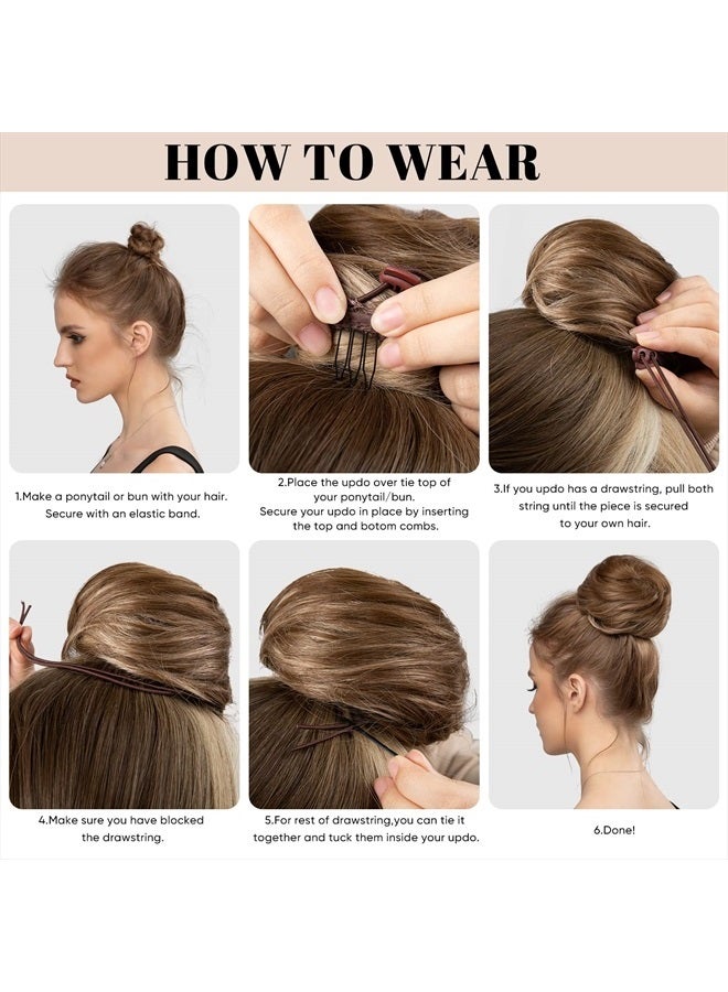 SARLA إضافات كعكة الشعر السوداء للنساء والفتيات كعكة باليه صناعية مزيفة مع حبل سحب، كعكة دونات شينيون - Image 4