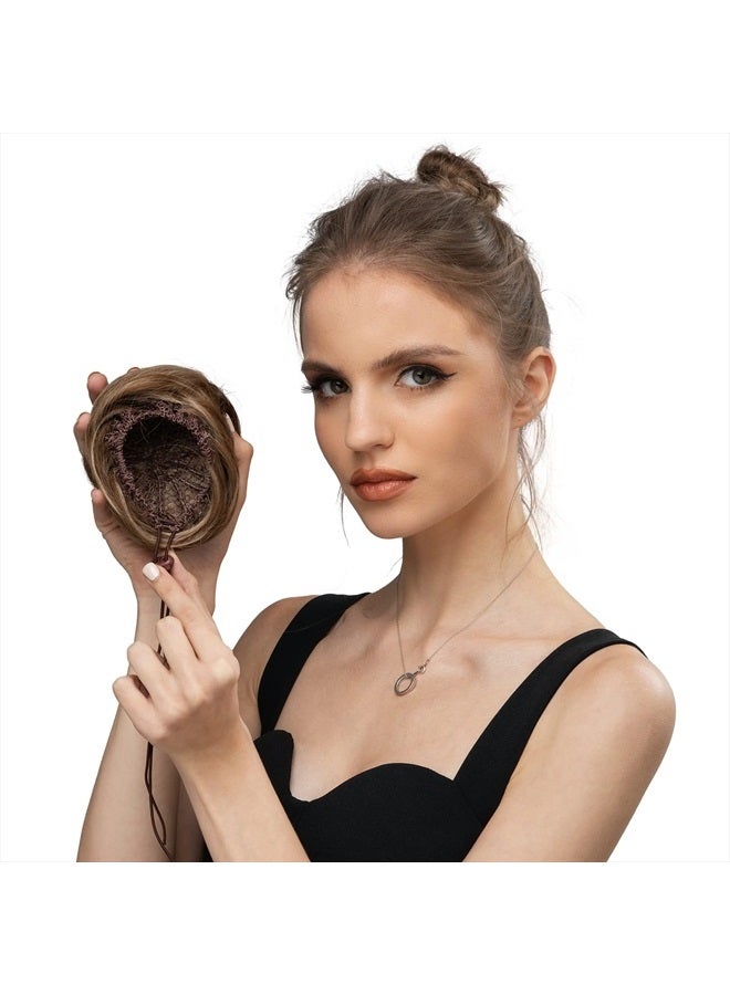 SARLA إضافات كعكة الشعر السوداء للنساء والفتيات كعكة باليه صناعية مزيفة مع حبل سحب، كعكة دونات شينيون - Image 5