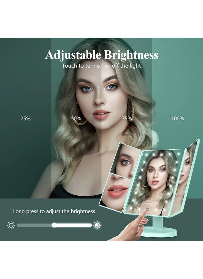 HUONUL - Makeup Mirror Vanity With Lights, 2X 3X 10X Magnification, Lighted Mirror, Touch Control, Trifold Dual Power Supply, Portable Led Women Gift (Green) - Image 1