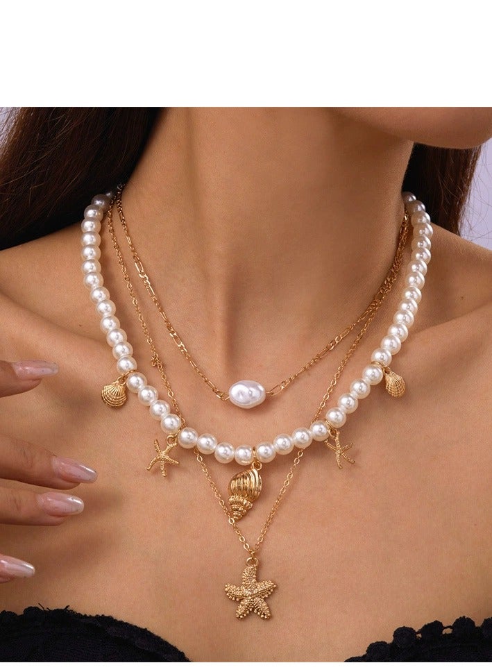 Bohemian style shell necklace for women, fashionable pearl necklace, collar chain