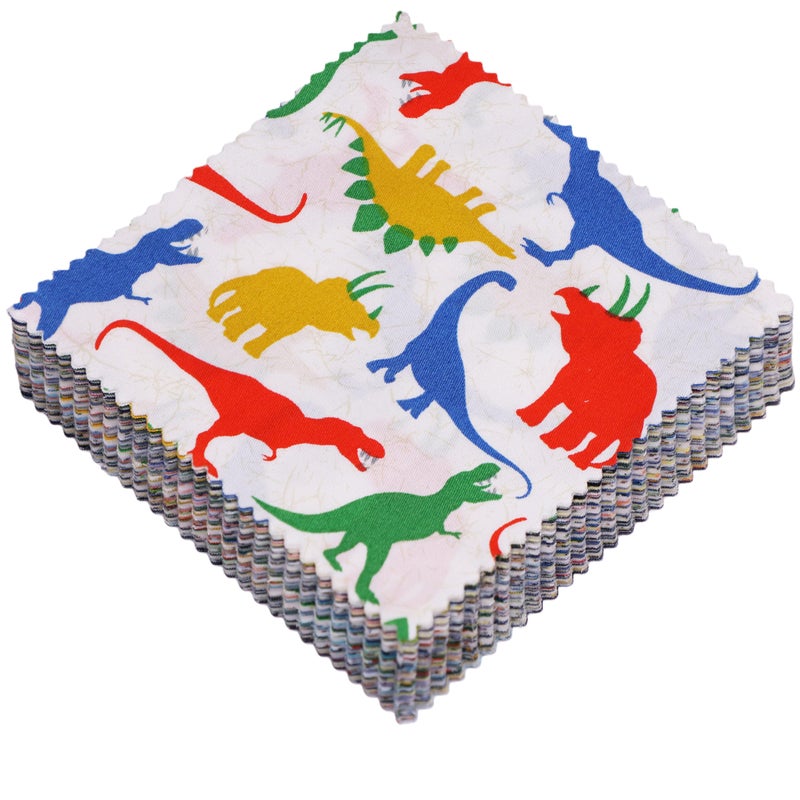 Hanjunzhao 84Pcs 5x5 Dinosaur Cotton Fabric Squares for Baby Boy - Dinosaur Charm Pack Fabric for Quilting 5 inch - Precut Quilt Squares 5x5 for Quilting, Sewing, Blanket, Home Decor, and Crafts - Image 1