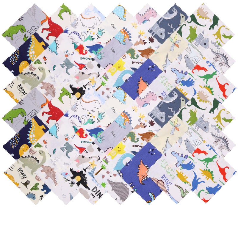 Hanjunzhao 84Pcs 5x5 Dinosaur Cotton Fabric Squares for Baby Boy - Dinosaur Charm Pack Fabric for Quilting 5 inch - Precut Quilt Squares 5x5 for Quilting, Sewing, Blanket, Home Decor, and Crafts - Image 2