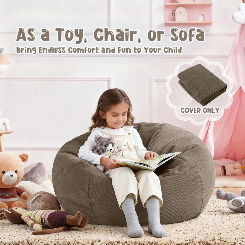 Nobildonna Bean Bag Chair Cover (No Filler) for Kids and Adults,Beanbag Stuffed Animal Storage Without Filling Plush Toys Holder and Organizer Soft Premium Corduroy 200L (Light Brown) - Image 4