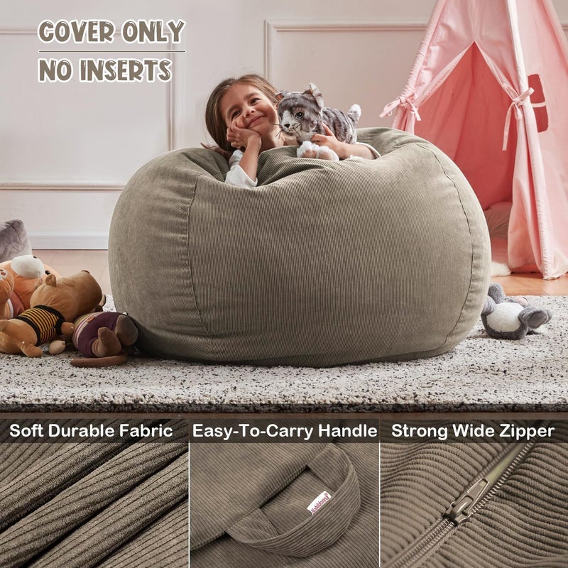 Nobildonna Bean Bag Chair Cover (No Filler) for Kids and Adults,Beanbag Stuffed Animal Storage Without Filling Plush Toys Holder and Organizer Soft Premium Corduroy 200L (Light Brown) - Image 3