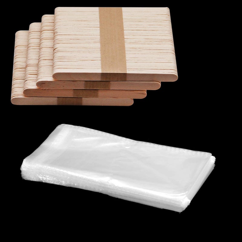 200 Pcs Wooden Popsicle Sticks Ice Pop Sticks and 200 Pcs Clear Popsicle Bags Plastic DIY Making Ice Cream Set for DIY Making Ice Cream Supplies for Family Party Birthday Party