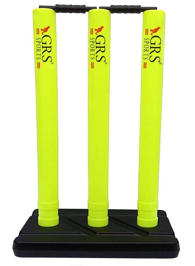 Grès GRS CRIC_FL Heavy Plastic Cricket Stump Wicket Set || Floro || Large Set - 3 Stumps + 2 Bails + 1 Stand (Plastic Wicket Set) - Image 1