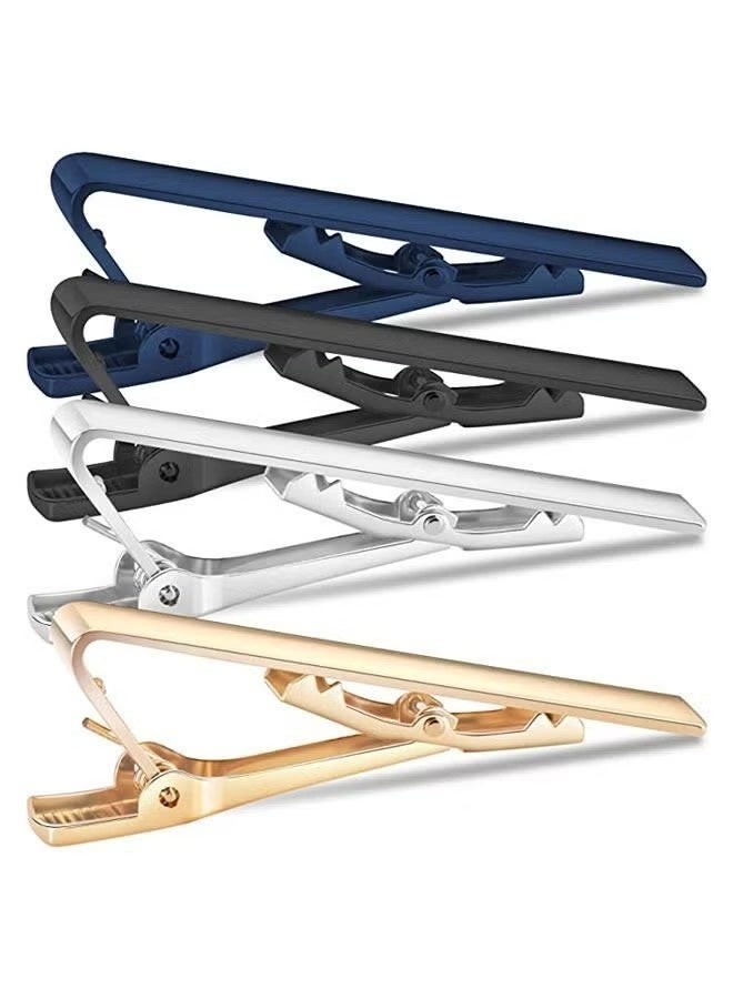 4 Pack Tie Clips for Men, Classic Tie Clip Silver Gold Black Blue Necktie Tie Bar Pinch Clips Suitable for Wedding Anniversary Business and Daily Life 5.8cm - Image 2