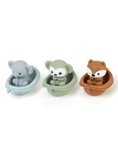 Infant Bathroom Stacking Floating Boat Bathing And Bathing Water-playing Stacking Boat Cute Pet Finger Cover Toy-Color:3 Boats + 3 Animals (elephant + Monkey + Fox) Color Box