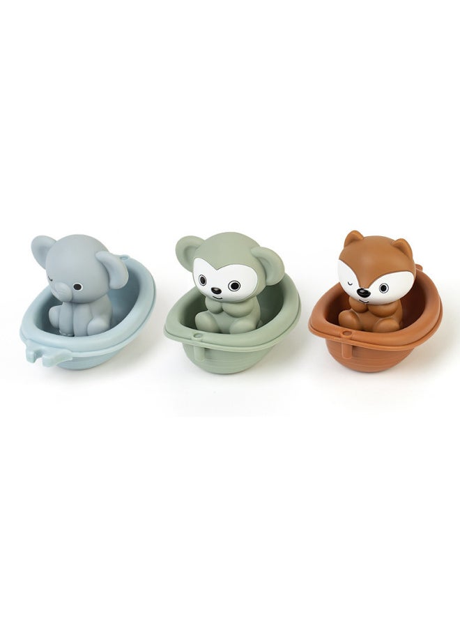 Generic - Infant Bathroom Stacking Floating Boat Bathing And Bathing Water-playing Stacking Boat Cute Pet Finger Cover Toy-Color:3 Boats + 3 Animals (elephant + Monkey + Fox) Color Box - Image 1