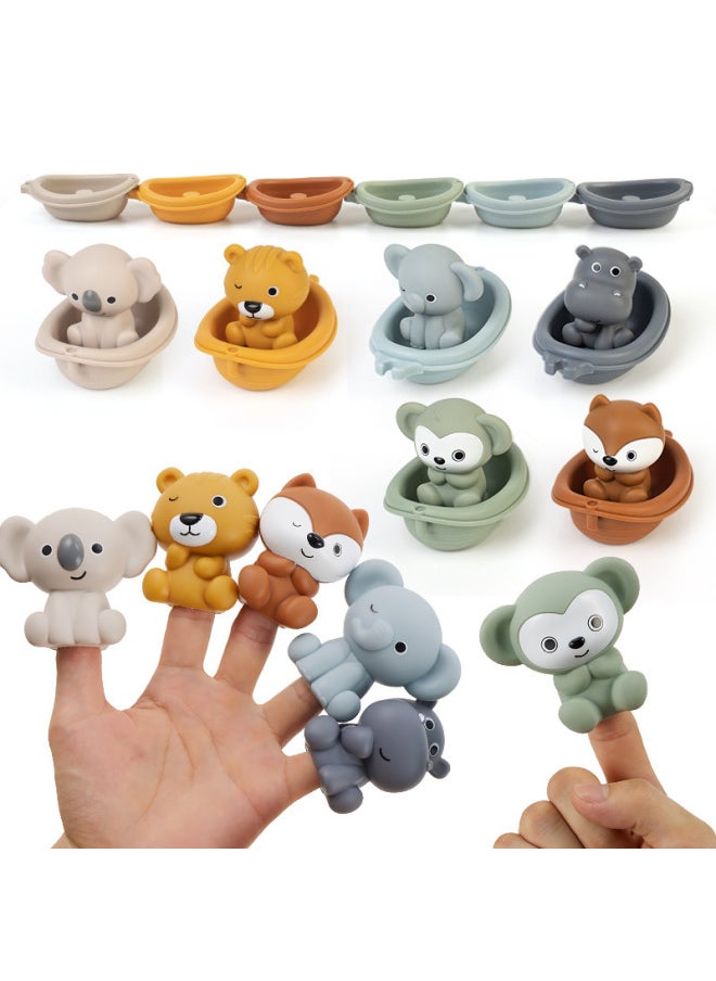 Generic - Infant Bathroom Stacking Floating Boat Bathing And Bathing Water-playing Stacking Boat Cute Pet Finger Cover Toy-Color:3 Boats + 3 Animals (elephant + Monkey + Fox) Color Box - Image 1