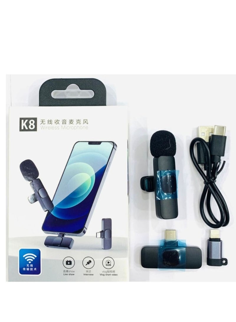 2 in 1 Wireless Lavalier Microphone for Type C and iphone for Recording Live Stream