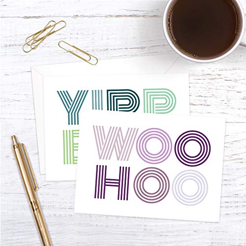 Canopy Street Yay Yippee Woohoo Congratulatory Note Cards / 24 All Occasion Blank Celebration Greeting Cards / 4 Festive Designs / 3 1/2" x 4 7/8" Congrats Graduation Celebration Event Cards - Image 5