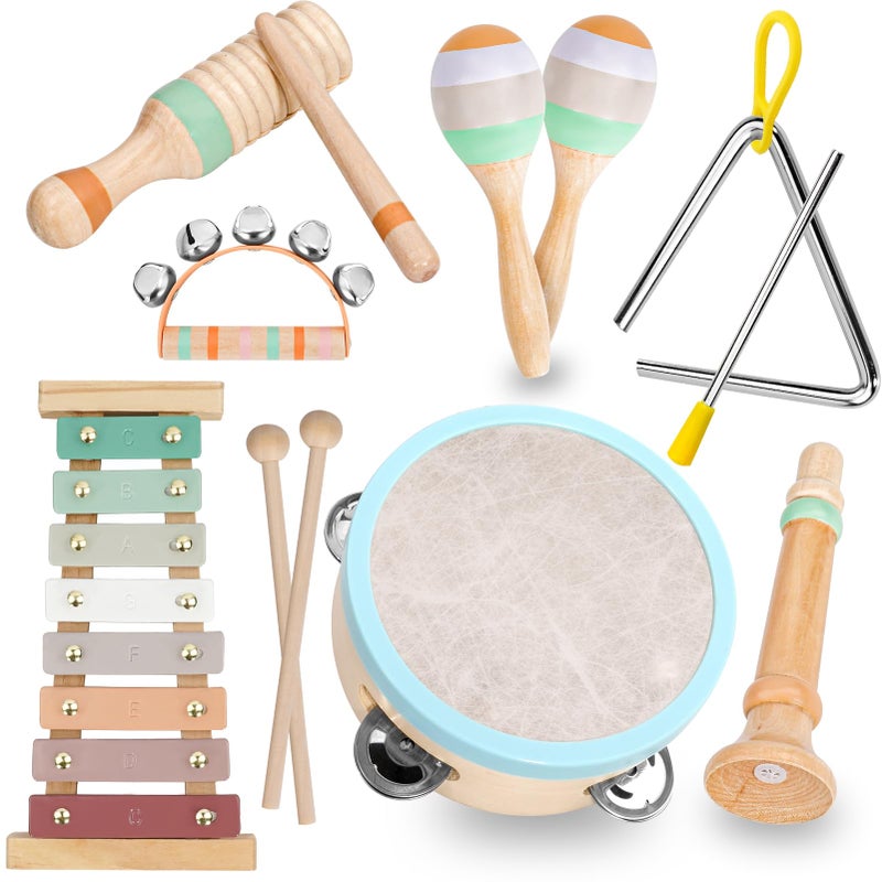 Raimy Kids Musical Instruments Set Neutral Colors Wooden Montessori Toys Percussion Music Modern Boho Xylophone Birthday Gifts for 1 2 3 Year Old Baby Toddlers Boys Girls 3 with Storage Bag - Image 2