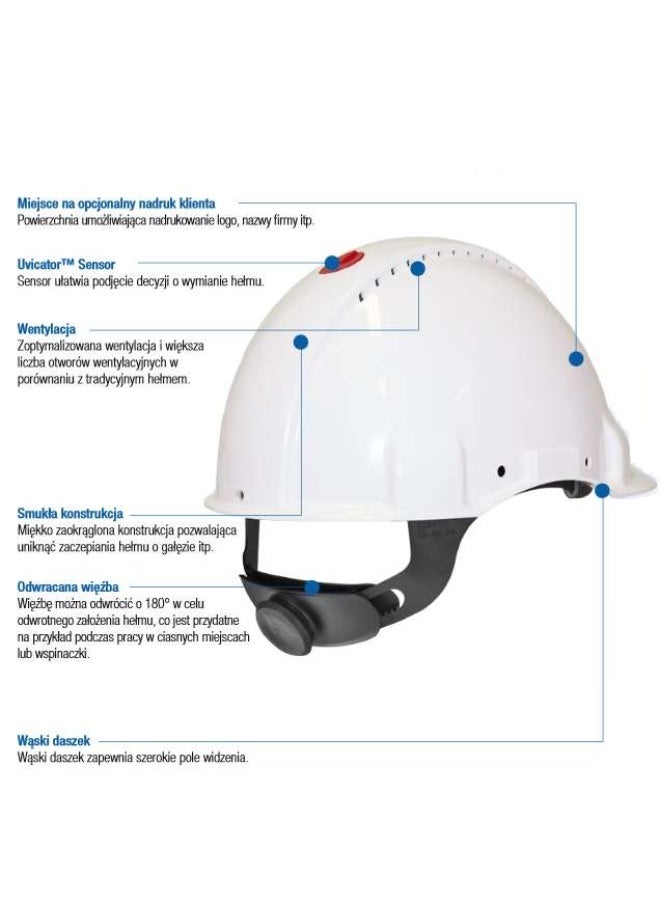 3M G3000 Safety Helmet, Uvicator Ratchet, Ventilated, White - Image 4