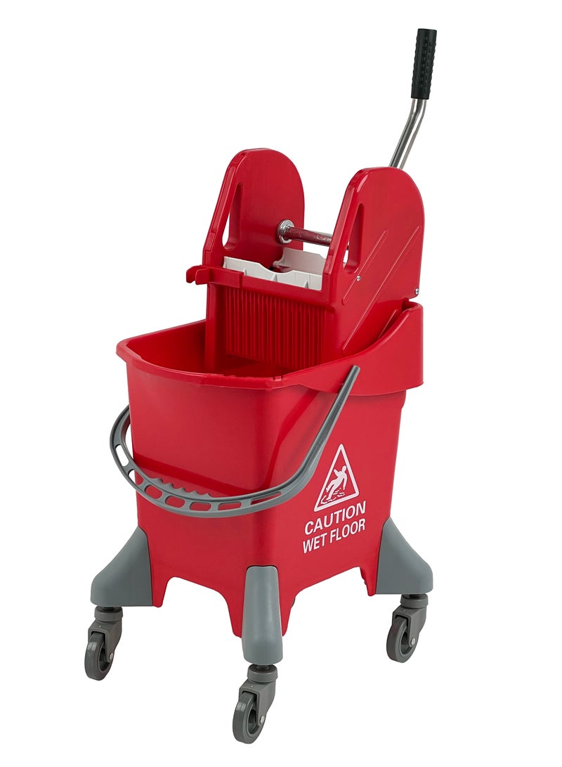 Mop Bucket & Wringer | 360-Degree Rotating Swivel Wheels | Deluxe Down-Press Wringer | Suitable For Restaurants, Offices, Halls, Communal Spaces, Hotels, & Homes | 25 Liters | Red - Image 1