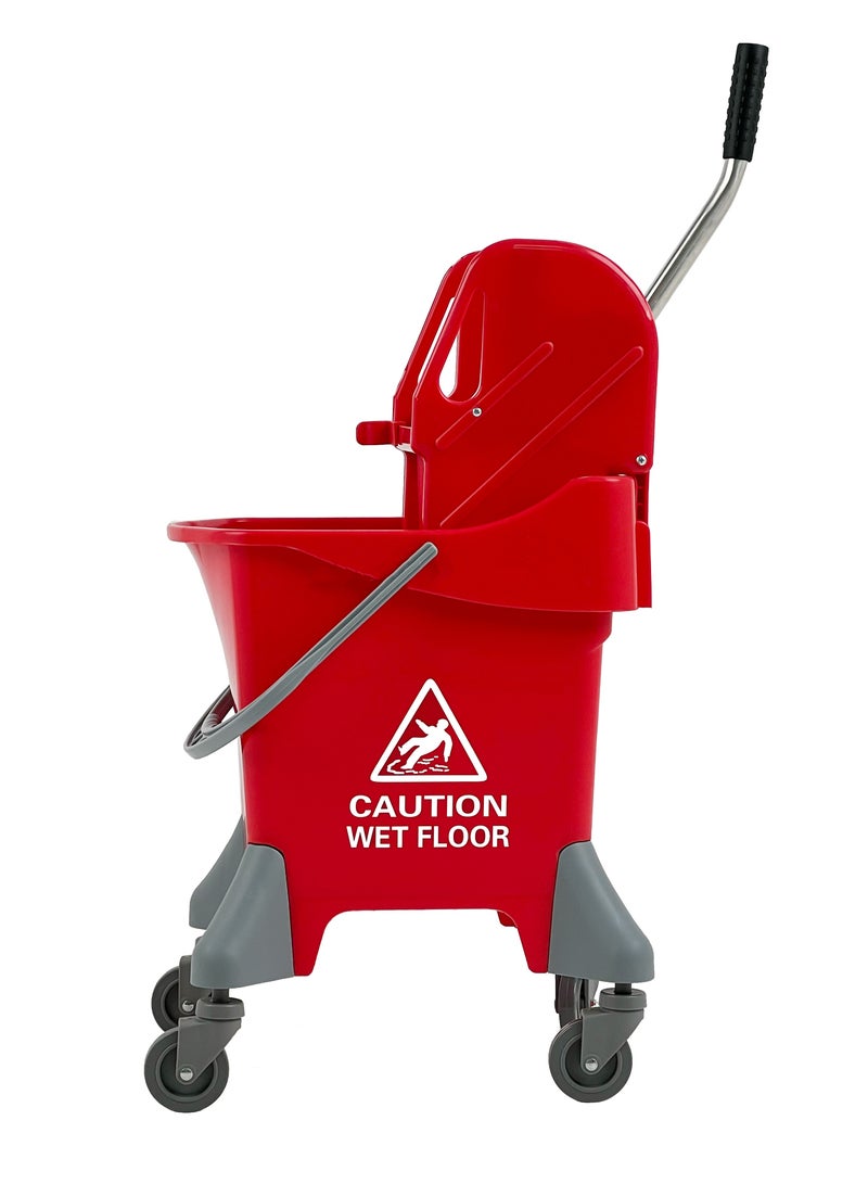 Mop Bucket & Wringer | 360-Degree Rotating Swivel Wheels | Deluxe Down-Press Wringer | Suitable For Restaurants, Offices, Halls, Communal Spaces, Hotels, & Homes | 25 Liters | Red - Image 2