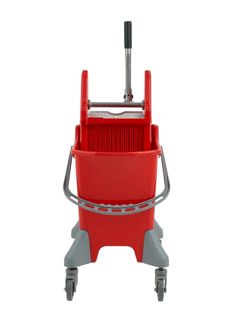 Mop Bucket & Wringer | 360-Degree Rotating Swivel Wheels | Deluxe Down-Press Wringer | Suitable For Restaurants, Offices, Halls, Communal Spaces, Hotels, & Homes | 25 Liters | Red - Image 3
