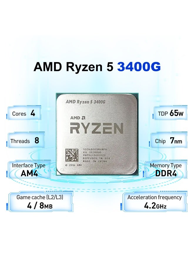 AMD Ryzen 5 3400G 3.7GHz 4-Core 8-Thread L3=4M Processor R5 3400G Socket AM4 12NM 65W DDR4 New but without cooler - Image 1