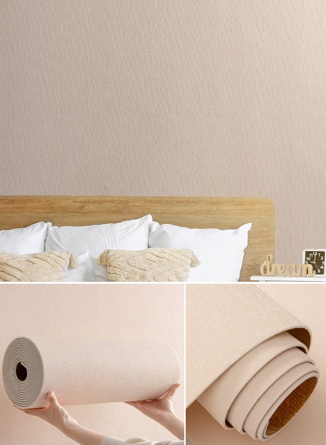 نوايوو ورق حائط ثلاثي الأبعاد سميك، ملصق حائط قابل للتقشير واللصق 50×300 سم، مقاوم للماء، نسيج كتان تقليدي، ذاتي اللصق وقابل للإزالة، لفافة فينيل لتزيين الحائط، ورق اتصال من قماش العشب لتغطية الحائط، وردي فاتح - Image 1