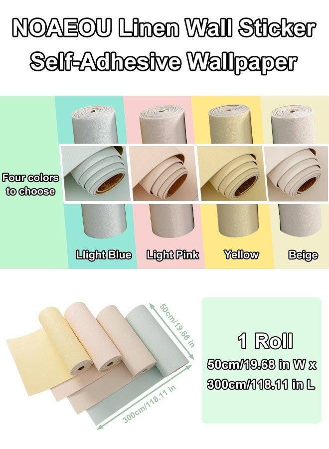 نوايوو ورق حائط ثلاثي الأبعاد سميك، ملصق حائط قابل للتقشير واللصق 50×300 سم، مقاوم للماء، نسيج كتان تقليدي، ذاتي اللصق وقابل للإزالة، لفافة فينيل لتزيين الحائط، ورق اتصال من قماش العشب لتغطية الحائط، وردي فاتح - Image 3