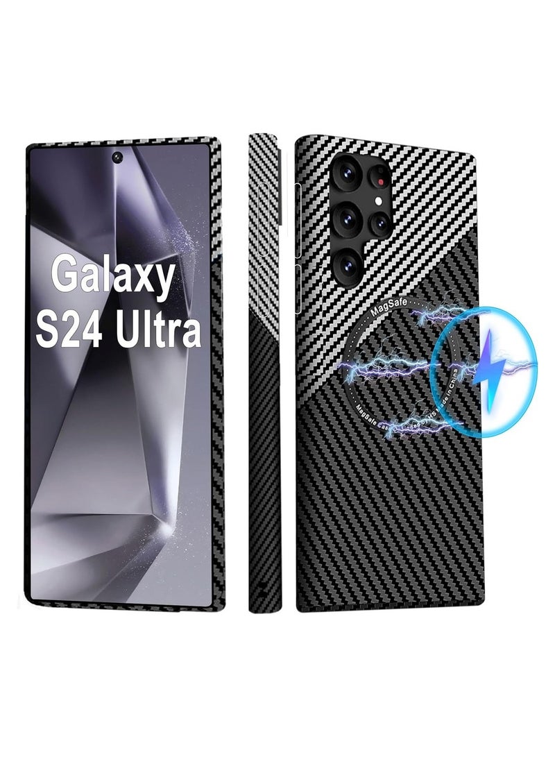 Techie حافظة MagSafe من ألياف الكربون فائقة النحافة لهاتف Samsung Galaxy S24 Ultra - رفيعة وخفيفة الوزن، مع حماية من السقوط بدرجة عسكرية - رمادي أسود - Image 1