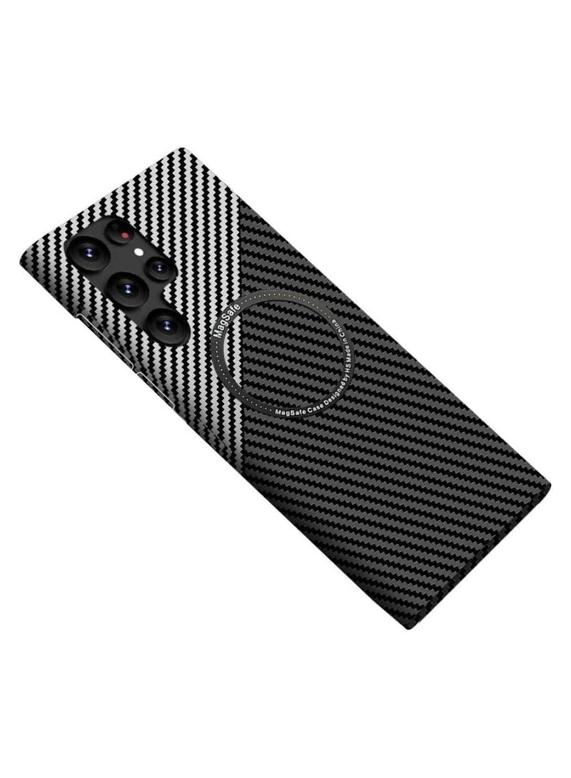 Techie حافظة MagSafe من ألياف الكربون فائقة النحافة لهاتف Samsung Galaxy S24 Ultra - رفيعة وخفيفة الوزن، مع حماية من السقوط بدرجة عسكرية - رمادي أسود - Image 2