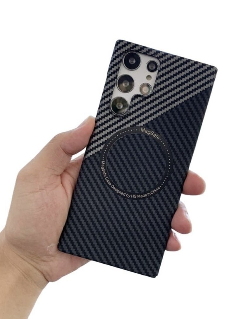 Techie حافظة MagSafe من ألياف الكربون فائقة النحافة لهاتف Samsung Galaxy S24 Ultra - رفيعة وخفيفة الوزن، مع حماية من السقوط بدرجة عسكرية - رمادي أسود - Image 3