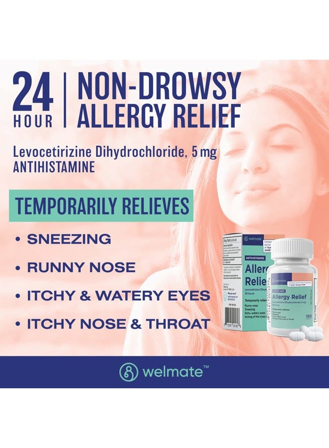 WELMATE Allergy | Generic Xyzal Levocetirizine Dihydrochloride 5mg | Non Drowsy | Fast Acting | 24hr Support | Runny Nose, Watery Eyes, Sneezing | Antihistamine | Allergy Medication | 180 ct - Image 3