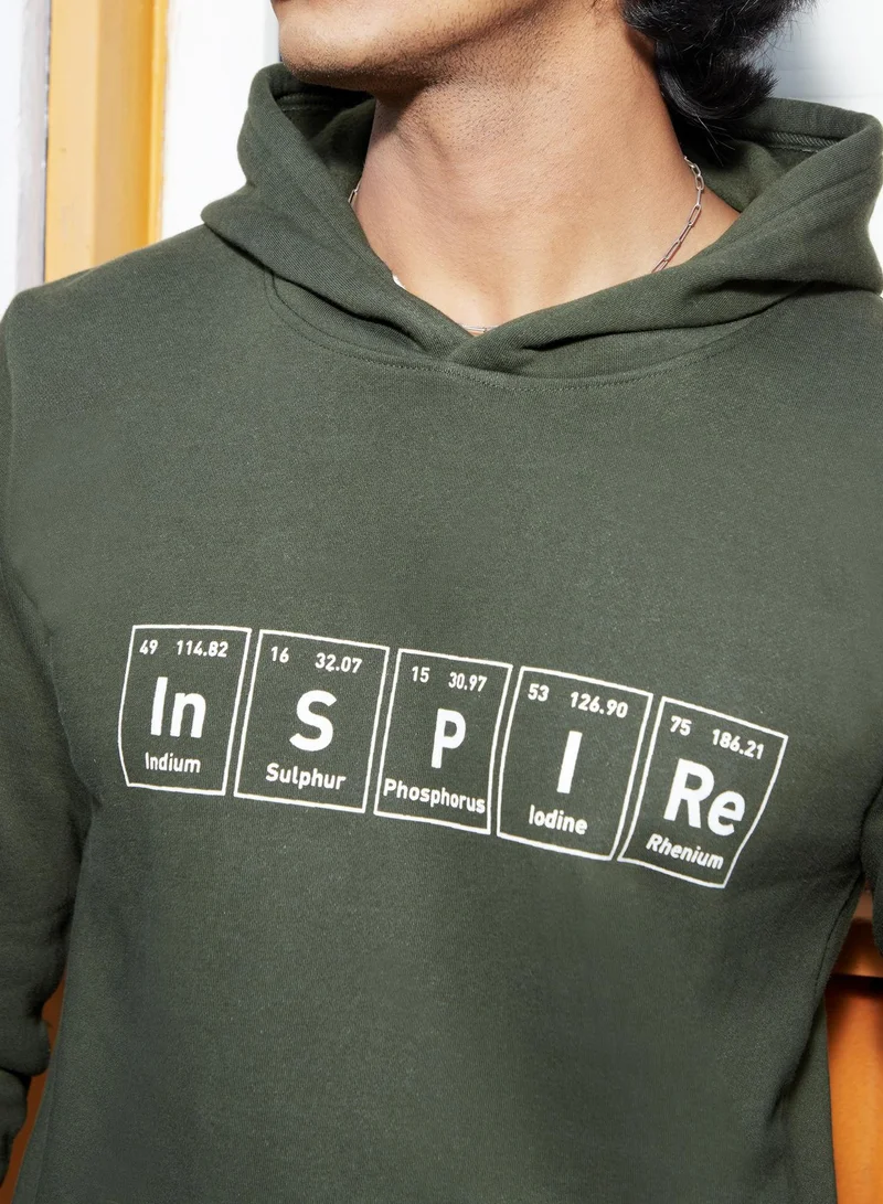 Campus Sutra Men's Forest Green Inspire Hoodie With Kangaroo Pocket