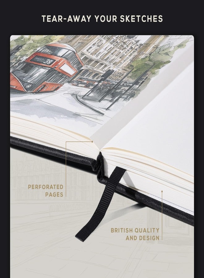 Beechmore Books دفتر رسم بيشيمور بحجم A5 - 5.8x8.3 جلد نباتي فاخر كبير مع 156 صفحة سميكة 160gsm مثقبة بلون العاج، دفتر رسم فارغ، مع صندوق هدايا، جيب خلفي، علامة مرجعية - Image 4