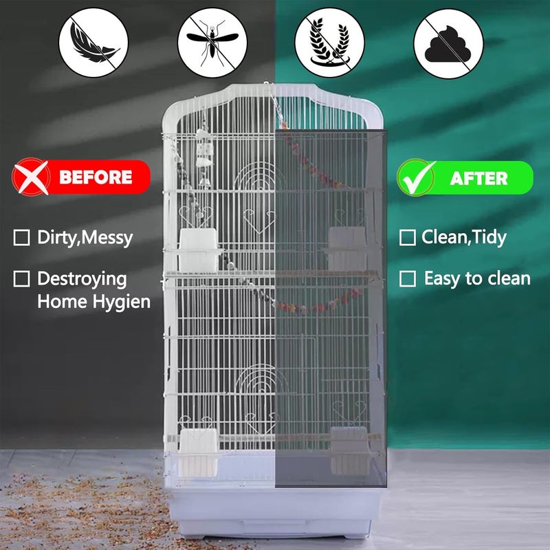 PUSNMI Bird Cage Seed Catcher, Bird Cage Net Cover Adjustable Bird Cage Netting Seed Catcher for Bird Cages Seed Catcher Guard Net Cover Bird Cage Skirt for Parrot Parakeet Macaw Round Square Cages - Black - Image 5