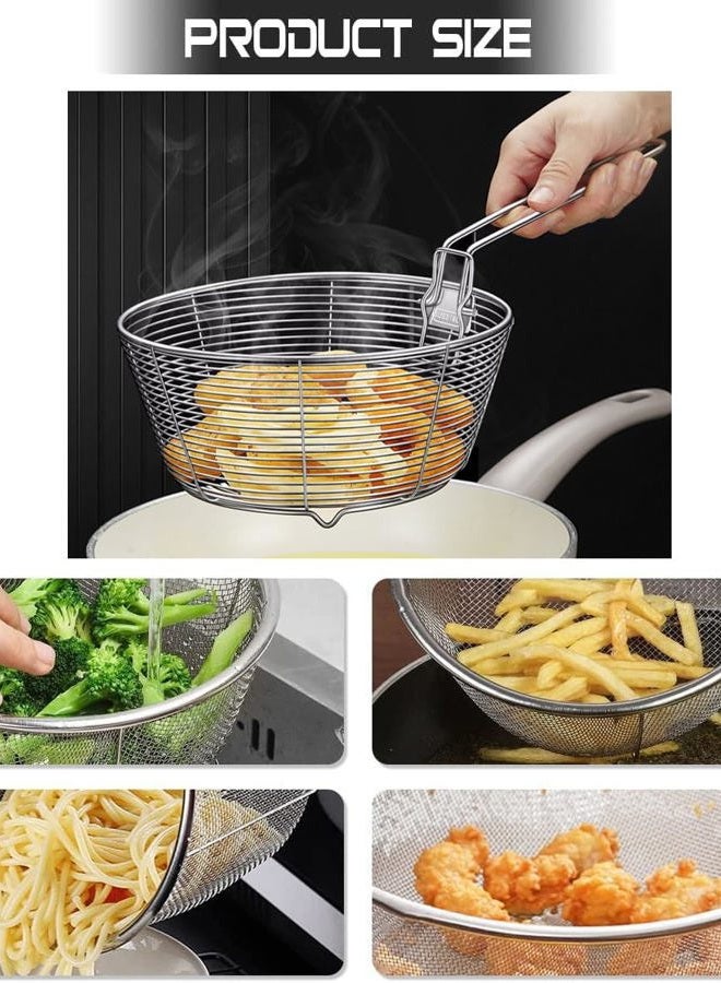 Boxweer Stainless Steel Deep Fryer Basket for Frying Serving Food, Multifunctional Fry Basket with Detachable Handle Fryer Round Wire Mesh French Chip Frying Serving Food Presentation Tableware with Folding - Image 5