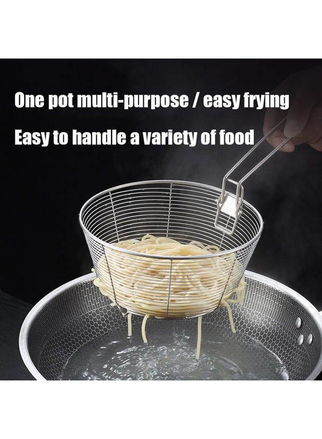 Boxweer Stainless Steel Deep Fryer Basket for Frying Serving Food, Multifunctional Fry Basket with Detachable Handle Fryer Round Wire Mesh French Chip Frying Serving Food Presentation Tableware with Folding - Image 3