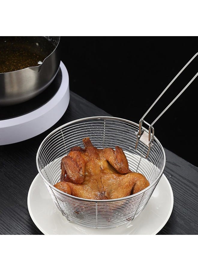 Boxweer Stainless Steel Deep Fryer Basket for Frying Serving Food, Multifunctional Fry Basket with Detachable Handle Fryer Round Wire Mesh French Chip Frying Serving Food Presentation Tableware with Folding - Image 2