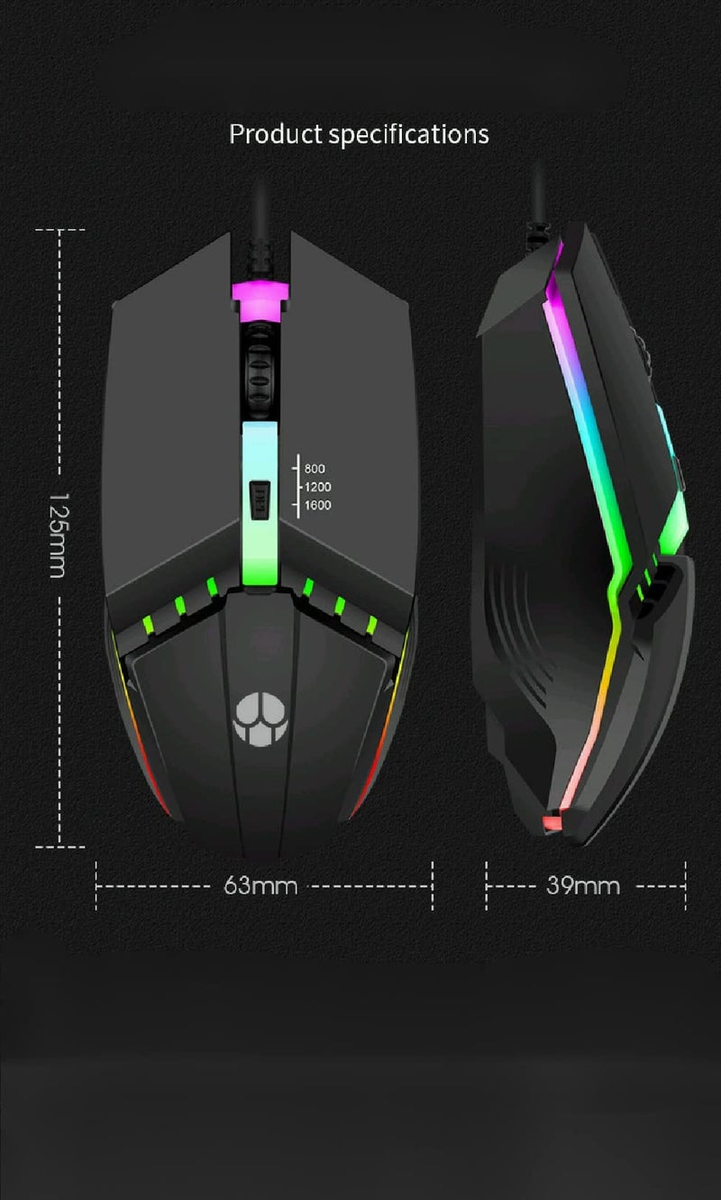 Guiheng Wired Gaming Mouse, Optical USB Mice for Laptop/Desktop, 800 to 1600 and RGB Light, Ergonomic with 4 Programmable Buttons for Computer Windows 7/8/10/XP Vista Linux Chromebook PC - Image 4