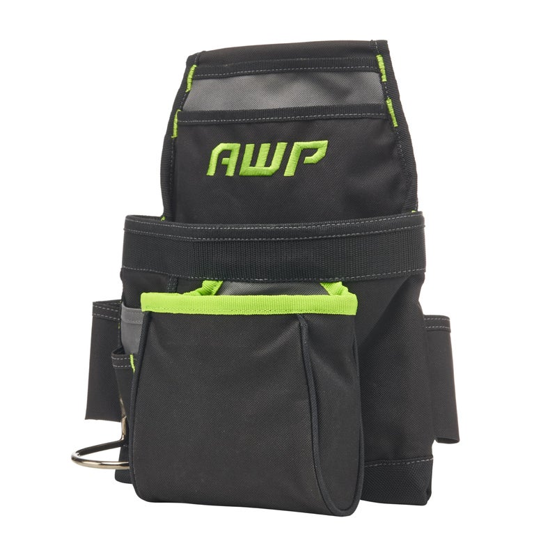 AWP TrapJaw Carpenter Tool Pouch Tiered 9 Pocket Design with Steel Hammer Loop Black