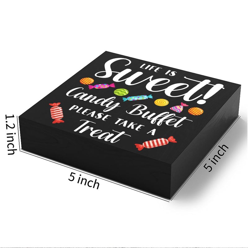 Woght Funny Christmas Candy Buffet Wooden Box Sign Plaque Life is Sweet Candy Buffet Please Take a Treat Wood Box Sign Rustic Art Home Shelf Desk Decor 5 X 5 Inches - Image 2