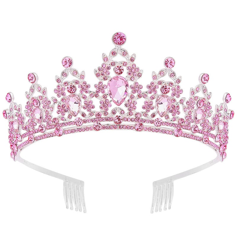 Didder Pink Crystal Tiaras for Women Princess Crown with Comb Wedding Tiaras and Crowns for Women Tiaras for Girls Birthday Party Hair Accessories Bride Headband Bride for Prom Christmas
