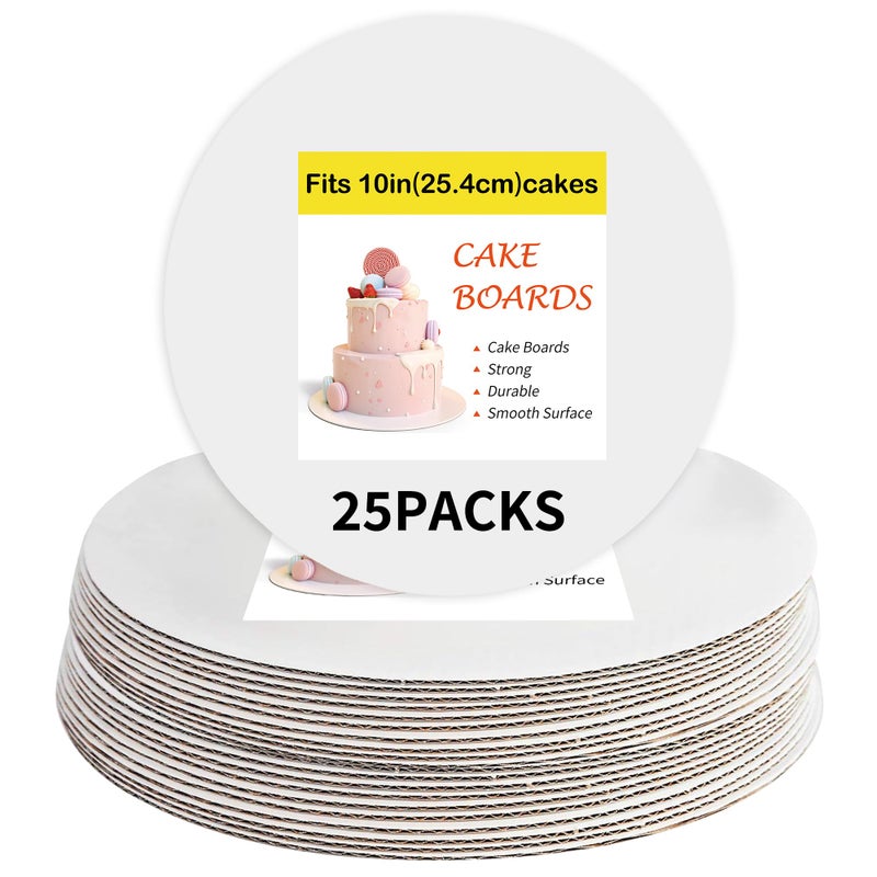 Yeplan 25 Packs White Cake BoardsCake Boards 10 inch RoundFoodgraded Corrugated Cardboard Cake RoundsWaterproof and Oilproof Cake Plate for Cake DIYDessert and Crafts Display