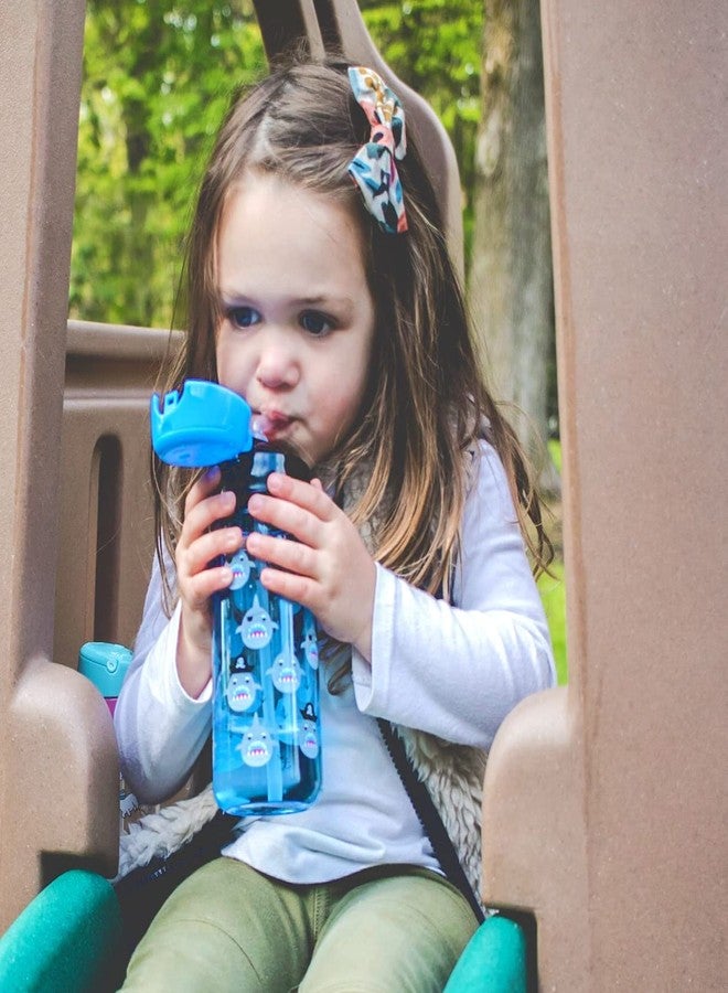 Nuby 2-Pack Kid’s Printed Flip-it Active Water Bottle with Push Button Cap and Soft Straw - 18oz / 540ml, 18+ Months, 2-Pack, Sharks/Robots - Image 2