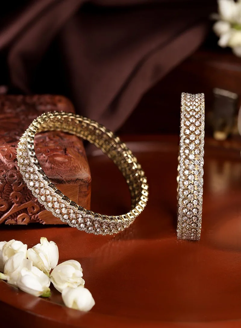 ISHIN White Colour Warm Metallic Plated Shimmer Stones Bangle