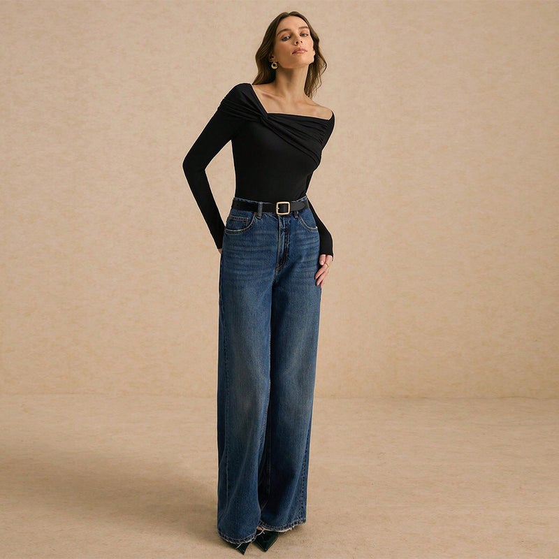 Women's V-Neck Long Sleeve Knit T-Shirt - Image 4