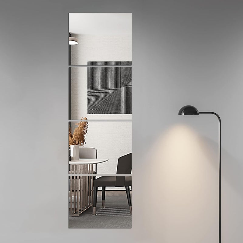SEVEN HORSES Full Length Wall Mirror Tiles 4PCS 12x12 Inch Self Adhesive Full Body Home Gym Mirror Frameless Glass Mirror for Bedroom Living Room Over The Door Mirror Square Unframed White - Image 2