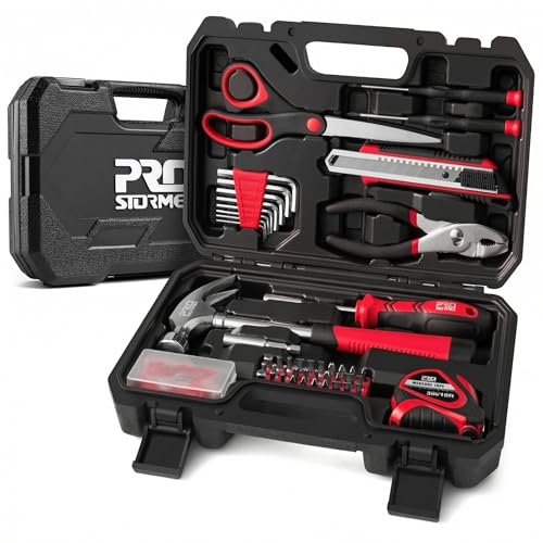 Prostormer 93-Piece Tool Kit, Basic Household Repair Tool Set with Toolbox Storage Case, Small Starter Tool Box Kit for Homeowners and College Students (Red) - Image 1