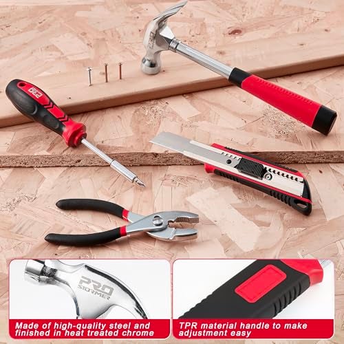 Prostormer 93-Piece Tool Kit, Basic Household Repair Tool Set with Toolbox Storage Case, Small Starter Tool Box Kit for Homeowners and College Students (Red) - Image 4