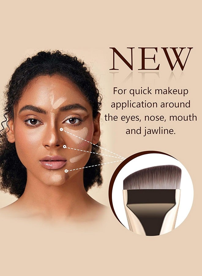 2 Pcs Flat Foundation Brush - Premium Makeup Face Brush for Blending, Liquid Makeup Tool (Brown) - Image 2