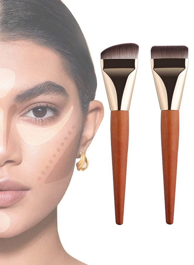 2 Pcs Flat Foundation Brush - Premium Makeup Face Brush for Blending, Liquid Makeup Tool (Brown) - Image 1