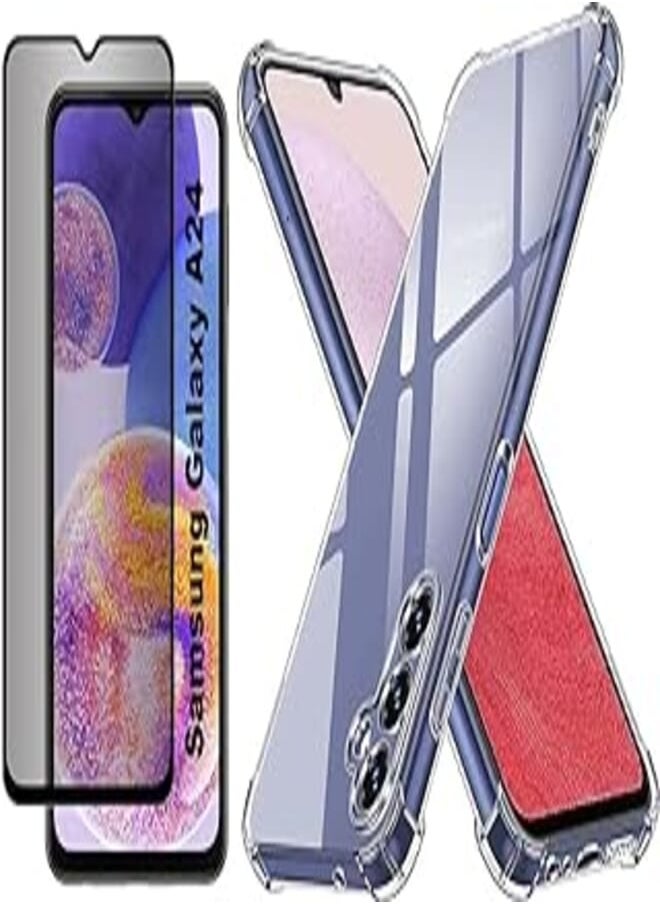 Generic - جراب Dl3 Mobilak متوافق مع Samsung Galaxy A24 4G، غطاء سيليكون شفاف TPU Gorilla مضاد للصدمات وزوايا كاميرا مقاومة للصدمات مع واقي شاشة للخصوصية - شفاف - Image 1