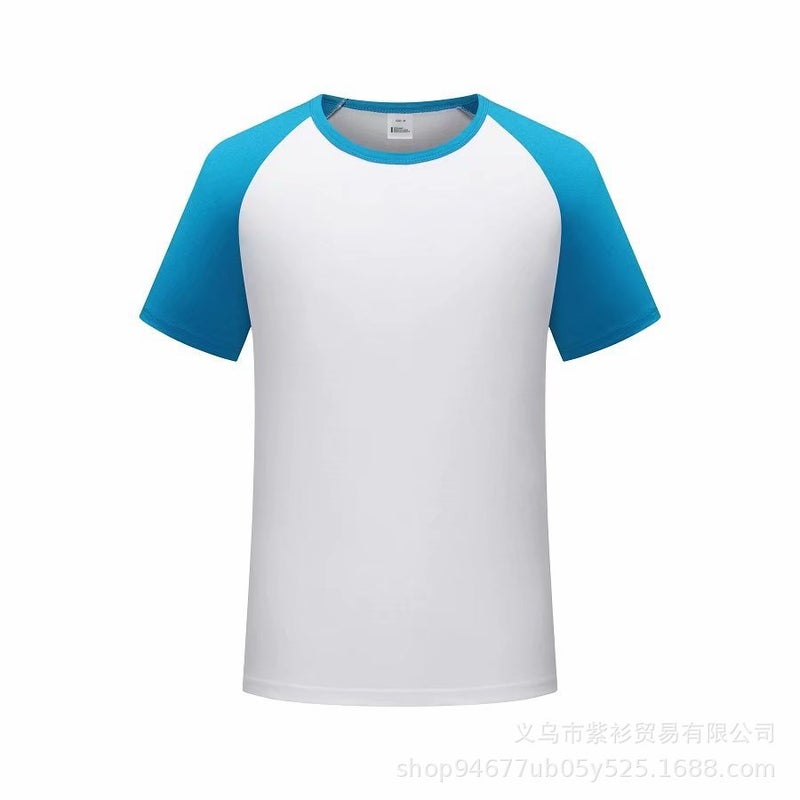 Modal Raglan short-sleeved classmate party overalls work clothes printed logo round neck T-shirt couples parents custom Royal Blue  - Image 2