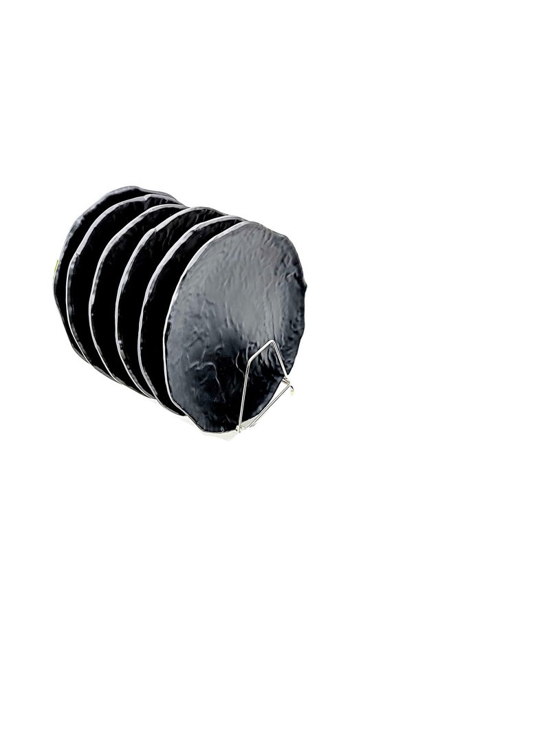 Magltikitchen, create your kitchen prefect Magltikitchen create your kitchen prefect Round Small Stone zigzeg Matte Black Quarter Plates Set of 6 Pieces 7 inch with 100 Melamine and Stain or Oil Free  - Image 1